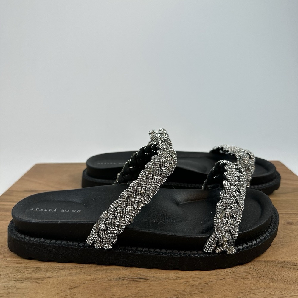 New NWOB Azalea Wang Nikolina Braided Rhinestone Platform Slides Sandals Size 10